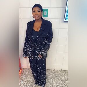 Black Pearl Embellished Blazer and Pants Set